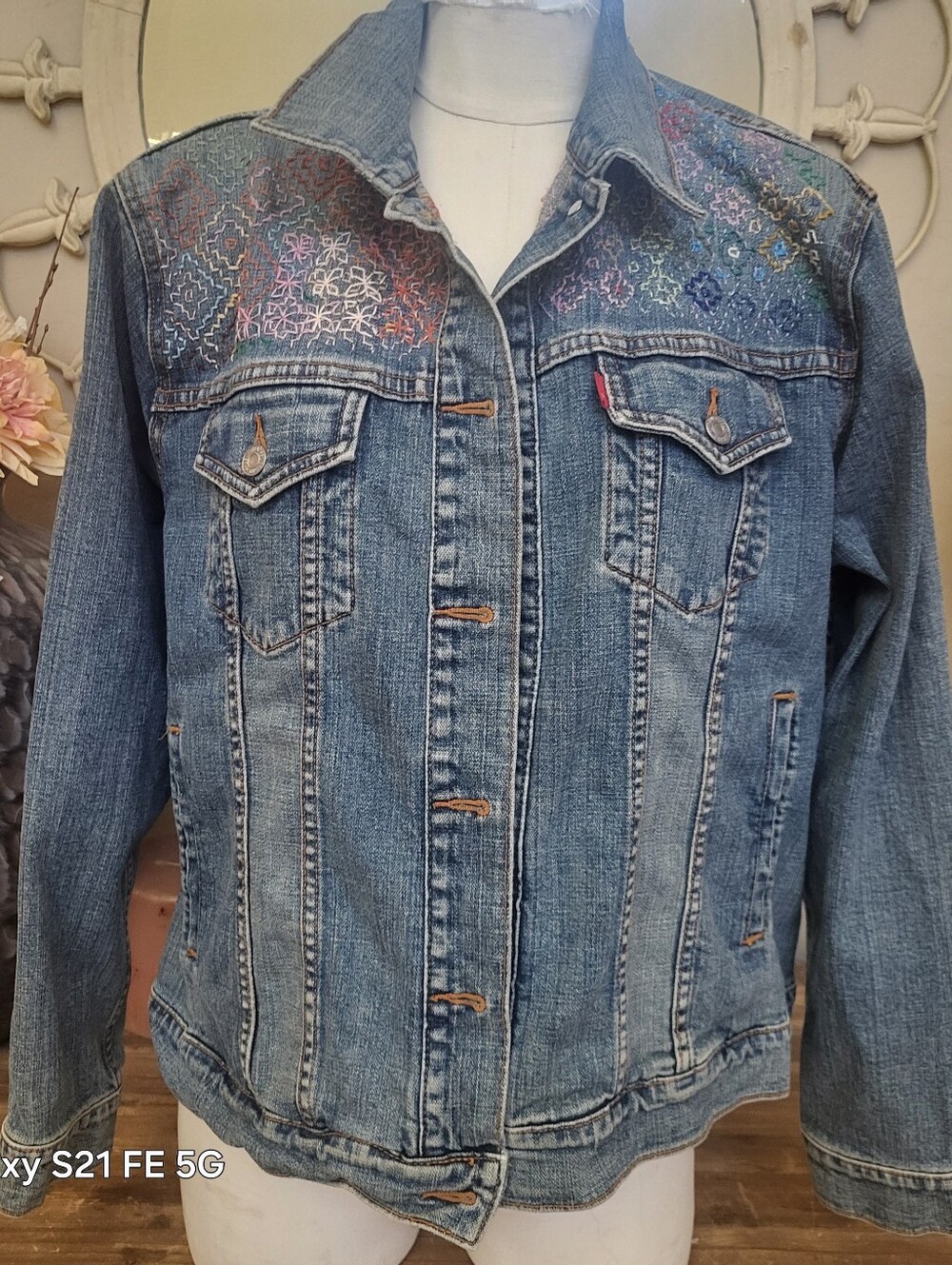 Levi's Blue Denim Jacket with Multicolor Embroidered Yoke